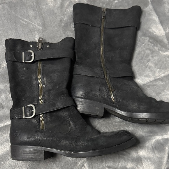 Born Black Moto Boots with Buckle Detail - Picture 1 of 9